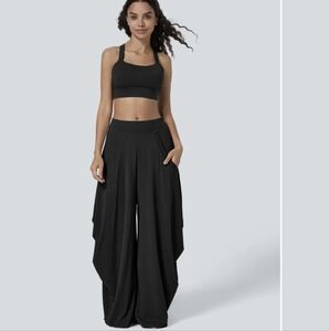 NWT Halara Mid Rise Pockets Draped Wide Leg Casual Pants - Black Sz S